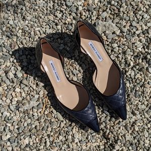 Manolo Blahnik Navy Blue Cap-Toe Quilted Pumps